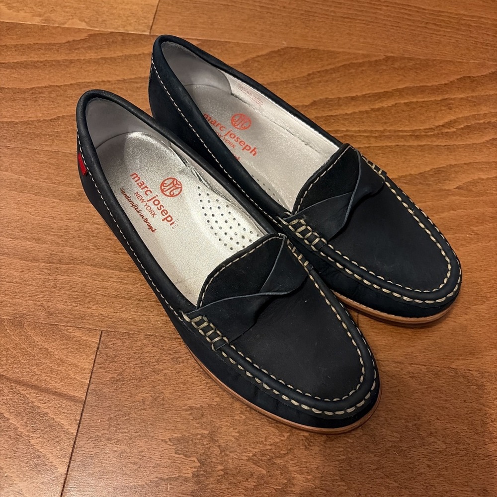 Marc Joseph New York Plymouth Street Twisted Penny Loafer Navy Sz 5 Girls Womens